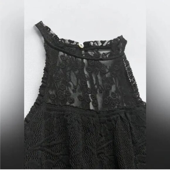Zara Mixed Knit Cotton Blend Sleeveless Midi Dress NWT Black Size Small - Picture 4 of 12